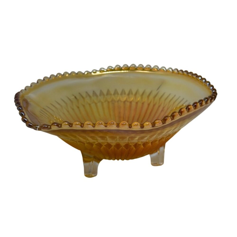 VTG Imperial Carnival Dish Iridescent Beaded Edge Footed Nut/Candy‎ Trinket Bowl